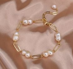 22K Gold Plated Baroque Pearl Bracelet for Women